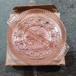 Oneida Pink Glass Plate with Handles